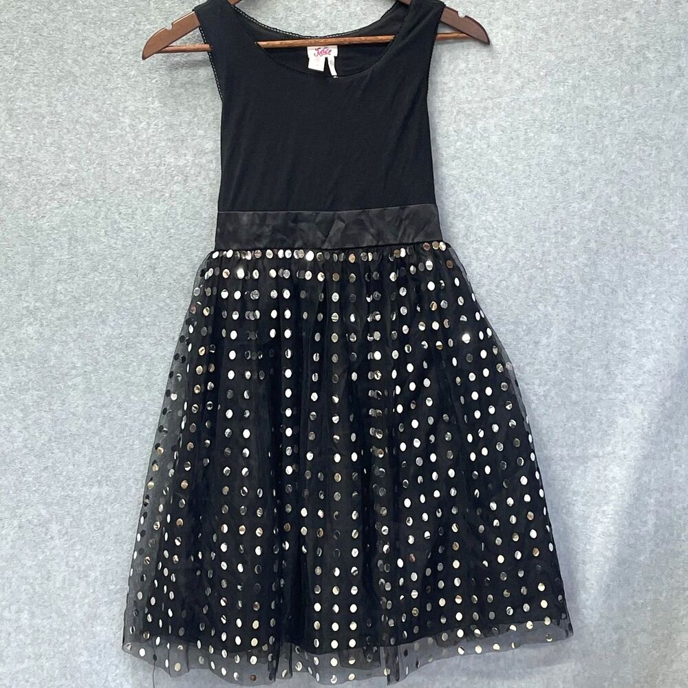 Justice Girls Size 18 Black Metallic Dot Tulle Party Dress Tie Back